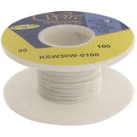 OK Industries Wire, Wrapping, Copper, 30 AWG, Solid, Wht Kynar Ins, +105C