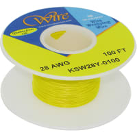 OK Industries Wire, 100ft 28AWG silver plated copper, yellow Kynar insulated, low strip force