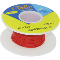 OK Industries Wire, Wrapping, Copper, 26 AWG, Solid, Red Kynar Ins, +105C