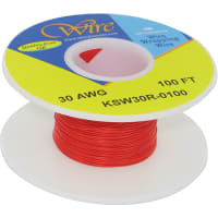 OK Industries Wire, Wrapping, Copper, 30 AWG, Solid, Red Kynar Ins, +105C