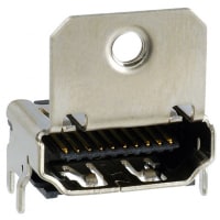 Amphenol FCI (Amphenol CS) Conn;Data;HDMI;Jack;TypeA;90Deg;PartialSMT(ThruHoleForShellPeg);19Cnts;w/Flange