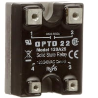 Opto 22 Relay, 25 A (Nom.), 120 VAC, Solid-State, 12 to 140 VAC, Quick-Connect, 10 VAC