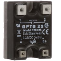 Opto 22 Relay, 25 A (Nom.), 120 VAC, Solid-State, 12 to 140 VAC, Quick-Connect, 1 VAC