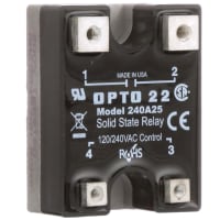 Opto 22 Relay, 25 A (Nom.), 240 VAC, Solid-State, 24 to 280 VAC, Quick-Connect, 10 VAC