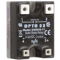 Opto 22 Relay, AC Switching, 45 A, Solid-State, 3 VDC (Pick-up), 1 VDC (Drop-out)