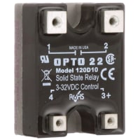 Opto 22 Relay, 10 A (Nom.), Solid State, 3 VDC (Pick-UP), 1 VDC (Drop-Out), Panel Mount