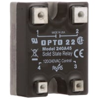 Opto 22 Relay, AC Switching, 45 A, Solid-State, 85 VAC (Pick-up), 10 VAC (Drop-out)