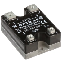 Opto 22 Relay, SSR, Power, Cur-Rtg 25A, Vol-Rtg 480AC, Panel Mnt, UL, CSA, CE, DC Series