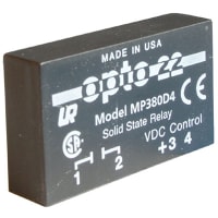 Opto 22 Relay, SSR, Gen-Purp, SPST-NO, Ctrl-V 3-24DC, 4A, 380VAC, PCB Mnt, Thru-Hole Term