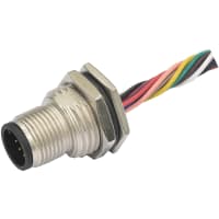 Amphenol LTW Technology Connector, M12 PANEL CONN 17P M CONN M PIN SHIELDED FRONT M16X1.5 W-WIRES L-200M