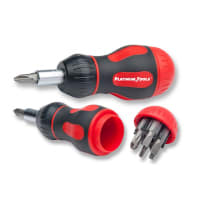 Platinum Tools 8-in-1 Ratcheted Stubby Screwdriver. Clamshell.