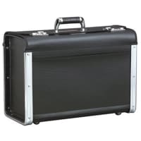 Platt Luggage Catalog Case; 19x12x8; black color; vinyl; aluminum frame; locks; bottom glides