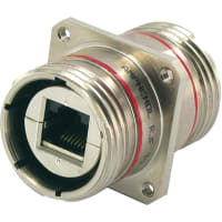 Amphenol Pcd connector, metallic circ, blkhd rj45 to rj45, metalized insert, nickel finish