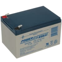 Power Sonic Battery, Rechargeable, Rectangular, Lead Acid, 12VDC, 12Ah, Quick Disconnect