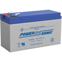 Power Sonic Battery, Rechargeable, Rectangular, Lead Acid, 12VDC, 7Ah, Quick Disconnect: 0.25, SLA