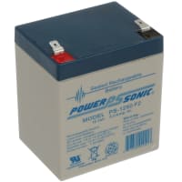 Power Sonic Battery, Rechargeable, Rectangular, Lead Acid, 12VDC, 5Ah, Quick Disconnect: 0.25, SLA