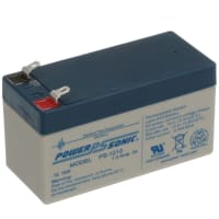 Power Sonic Battery, Rechargeable, Rectangular, Lead Acid, 12VDC, 1.4Ah, Quick Disconnect