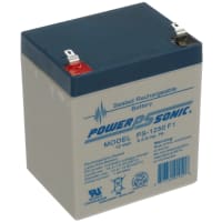 Power Sonic Battery, Rechargeable, Rectangular, Lead Acid, 12VDC, 5Ah, Quick Disconnect: 0.187, SLA