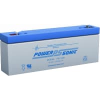 Power Sonic Battery, Rechargeable, Rectangular, Lead Acid, 12VDC, 2.5Ah, Quick Disconnect: 0.187