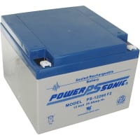 Power Sonic Battery, Rechargeable, Rectangular, Lead Acid, 12VDC, 26Ah, Quick Disconnect: 0.25, SLA