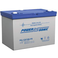 Power Sonic Battery, Rechargeable, Rectangular, Lead Acid, 12VDC, 100Ah, Threaded Stud, SLA Series