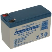 Power Sonic Battery, Rechargeable, Lead Acid, Rectangular, 12 VDC, 9 Ah, Sealed, PS Series