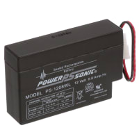 Power Sonic Rechargeable Battery, Sealed Lead Acid (SLA), 12VDC, 0.8Ah, PS Series