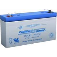 Power Sonic Battery, Rechargeable, Rectangular, Lead Acid, 6VDC, 1.4Ah, Quick Disconnect: 0.187, PS