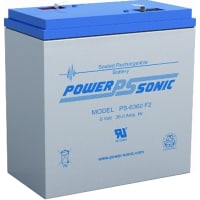 Power Sonic Battery, Rechargeable, Rectangular, Lead Acid, 6VDC, 36Ah, Quick Disconnect: 0.25, PS