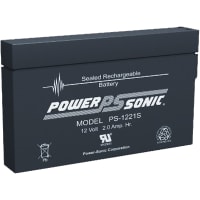 Power Sonic Battery, Rechargeable, Rectangular, Lead Acid, 12VDC, 2Ah, Quick Connect, SLA Series