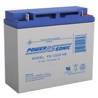 Power Sonic Battery, Rechargeable, Rectangular, Lead Acid, 12VDC, 20Ah, Bolt Fastened, SLA Series