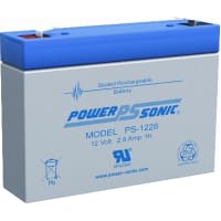 Power Sonic Battery, Rechargeable, Rectangular, Lead Acid, 12VDC, 2.8Ah, Quick Disconnect: 0.187