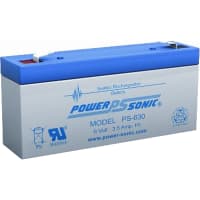 Power Sonic Battery, Rechargeable, Rectangular, Lead Acid, 6VDC, 3.5Ah, Quick Disconnect: 0.187, PS