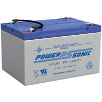 Power Sonic Battery, Rechargeable, Rectangular, Lead Acid, 12VDC, 12Ah, Quick Disconnect: 0.25, SLA