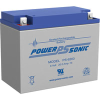 Power Sonic Battery, Rechargeable, Rectangular, Lead Acid, 6VDC, 20Ah, Bolt Fastened, SLA Series