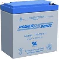 Power Sonic Battery, Rechargeable, Rectangular, Lead Acid, 6VDC, 9Ah, Quick Disconnect: 0.187, SLA