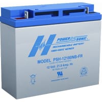 Power Sonic Battery, Rechargeable, Rectangular, Lead Acid, 12VDC, 21Ah, Bolt Fastened, PSH Series