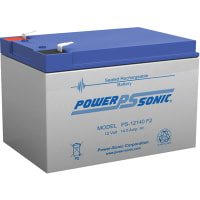 Power Sonic Battery, Rechargeable, Rectangular, Lead Acid, 12VDC, 14Ah, Quick Disconnect: 0.25, SLA