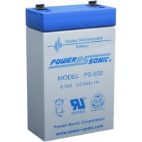 Power Sonic Battery, Rechargeable, Rectangular, Lead Acid, 6VDC, 3.5Ah, Quick Disconnect: 0.187, PS