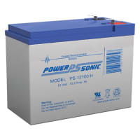 Power Sonic Battery, Rechargeable, Rectangular, Lead Acid, 12VDC, 10.5Ah, Quick Disconnect: 0.25