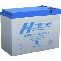 Power Sonic Battery, Rechargeable, Rectangular, Lead Acid, 12VDC, 10.5Ah, Quick Disconnect: 0.25