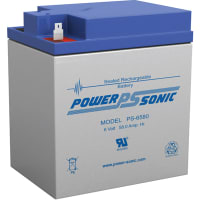 Power Sonic Battery, Rechargeable, Rectangular, Lead Acid, 6VDC, 58Ah, Quick Disconnect: 0.25, SLA