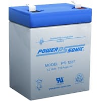 Power Sonic Battery, Rechargeable, Rectangular, Lead Acid, 12VDC, 2.9Ah, Quick Disconnect: 0.187