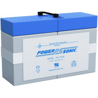 Power Sonic Battery, Rechargeable, Rectangular, Lead Acid, 12VDC, 12Ah, Quick Disconnect: 0.187