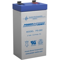 Power Sonic Battery, Rechargeable, Rectangular, Lead Acid, 2VDC, 6Ah, Quick Disconnect: 0.187, SLA