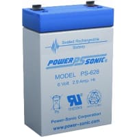 Power Sonic Battery, Rechargeable, Rectangular, Lead Acid, 6VDC, 2.9Ah, Quick Disconnect: 0.187, PS