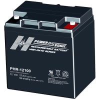 Power Sonic Battery, Rechargeable, Lead Acid, 12VDC, 27Ah, Threaded Stud, SLA Series