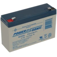 Power Sonic Battery, Rechargeable, Rectangular, Lead Acid, 6VDC, 12Ah, Quick Disconnect: 0.187, PS