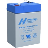 Power Sonic Battery, Rechargeable, Rectangular, Lead Acid, 6VDC, 5.5Ah, Quick Disconnect:0.187, PSH