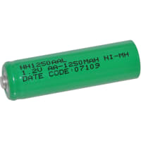 Power Sonic Battery, Rechargeable, AA, Nickel-Metal Hydride, 1.2VDC, 1.25Ah, Pressure Contact, NH